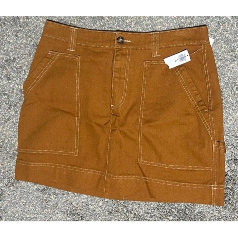 Women Utility Cargo MiniSkirt Sz 8 Brown Pockets NWT Preppy Classic Boho Western